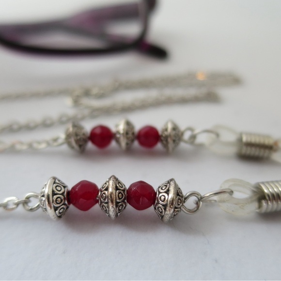 Eyeglass chain, silver chain with red agates. Leash for sunglasses - Picture 2 of 5